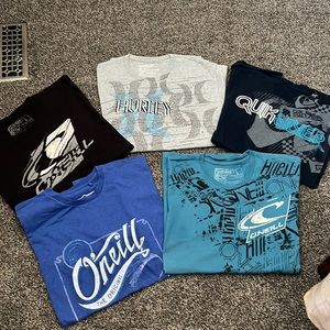 Five men’s graphic t-shirts Hurley Quicksilver O’Neill size Large